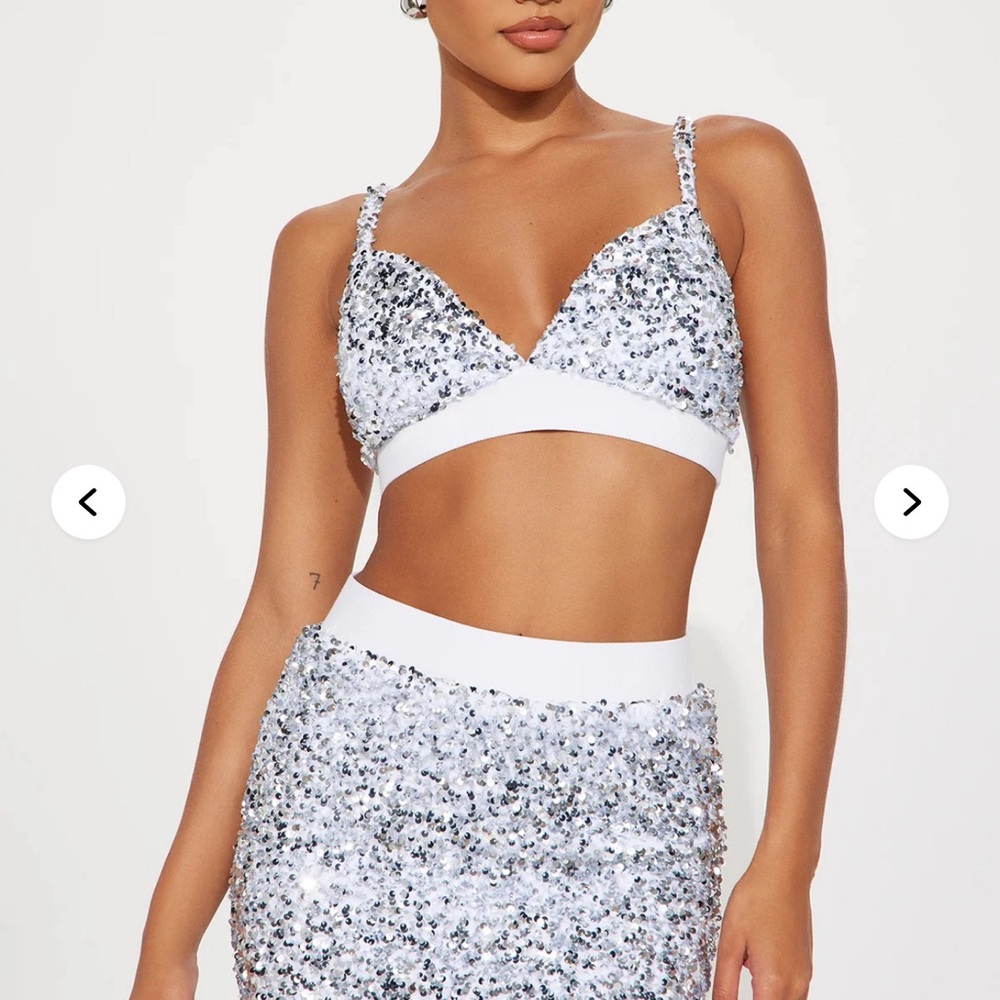 Fashion Nova Sparkle Babe Silver Sequin Mini Skirt Set - sold out